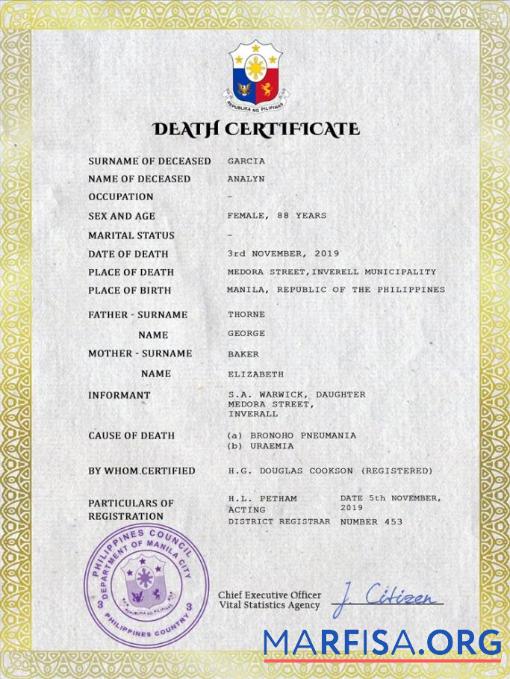 Blank Philippines vital record death certificate PSD template